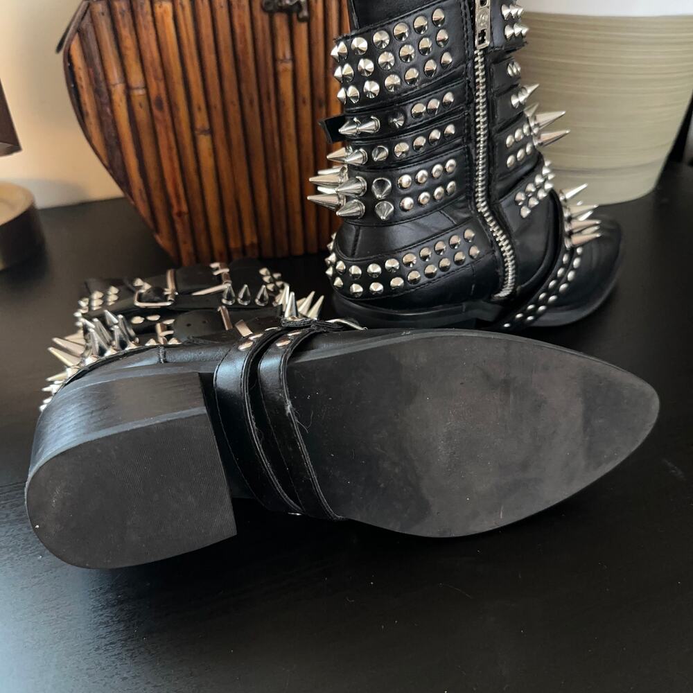 CURRENT MOOD x DOLLS KILL Rocked All Over Studded Boots Black Silver Sz 7 - Picture 6 of 9